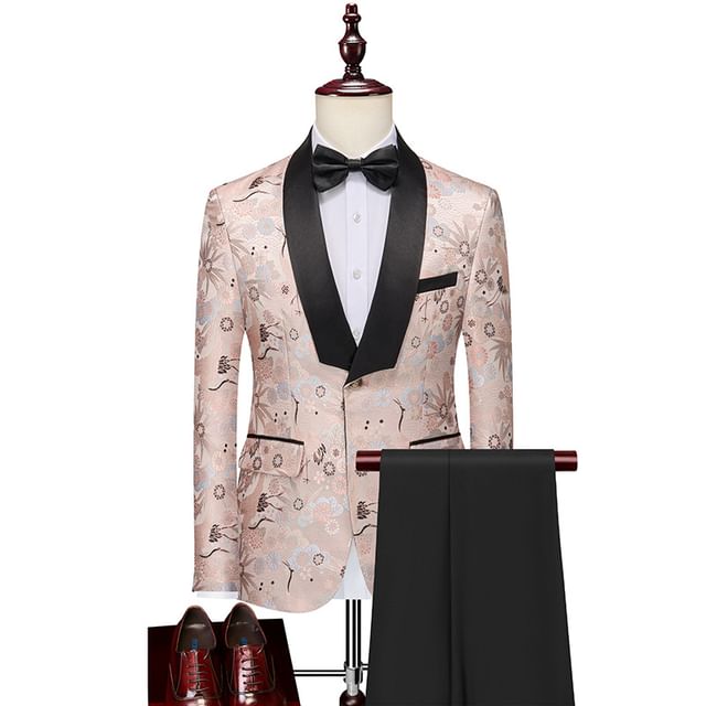 Sheck-Set Jacquard Button-Up Blazer Dress Pants