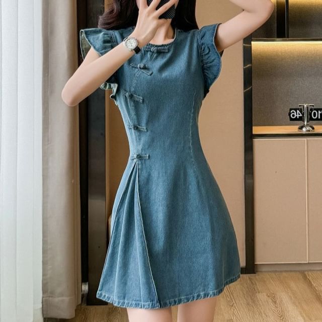 white christmas dresses JOANNA DENIM MINI DRESS – AKIRA main image 0