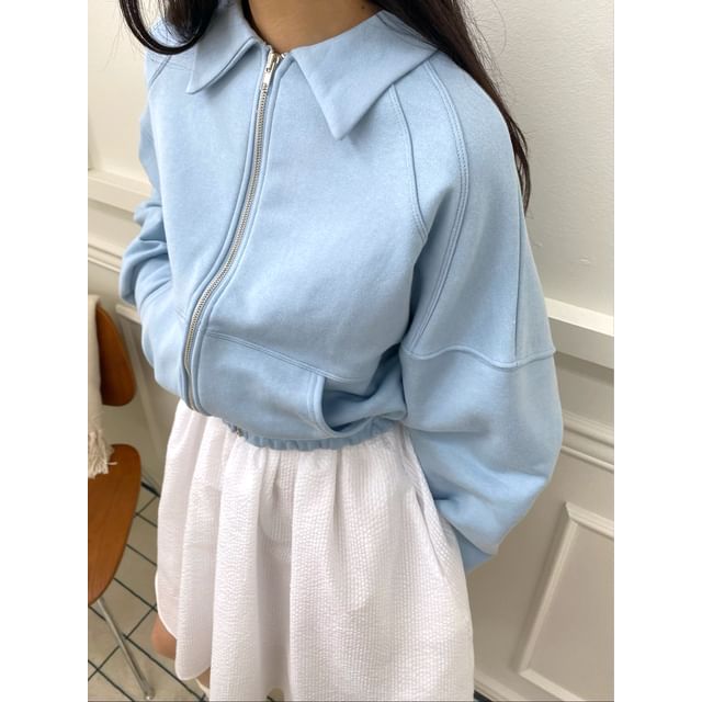 SeoulPop-Plain Lapel Zip-Up Jacket