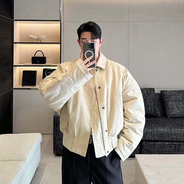 ravewider-Drop-Shoulder Plain Zip Jacket