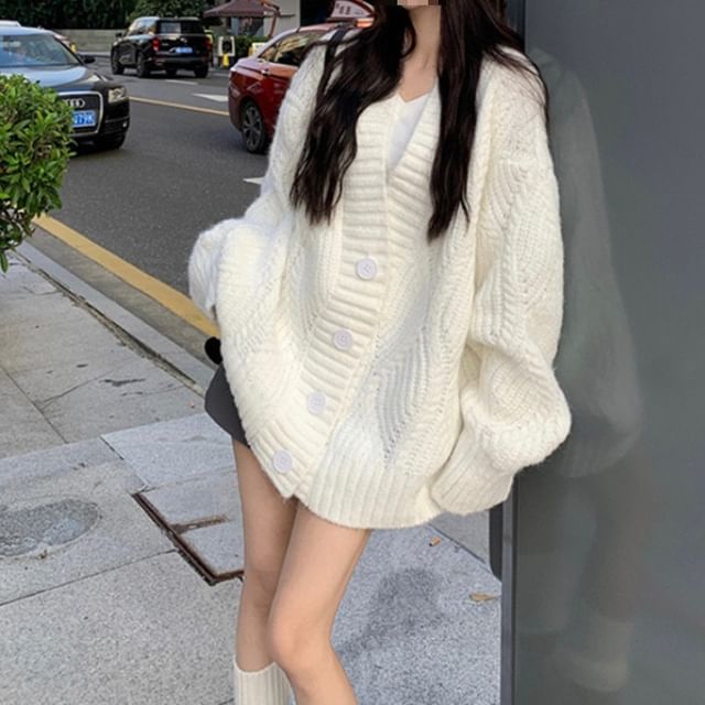 ANORA-V-Neck Plain Oversized Cardigan