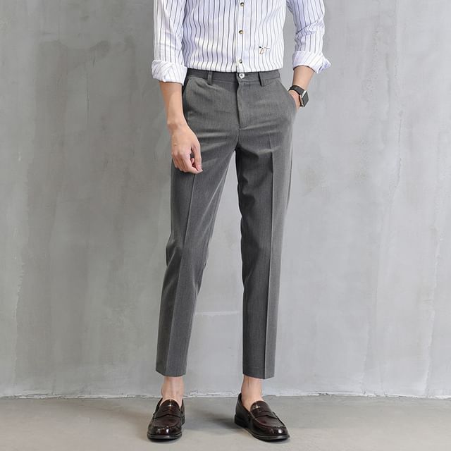 Macho-Mid Rise Plain Cropped Slim Fit Dress Pants