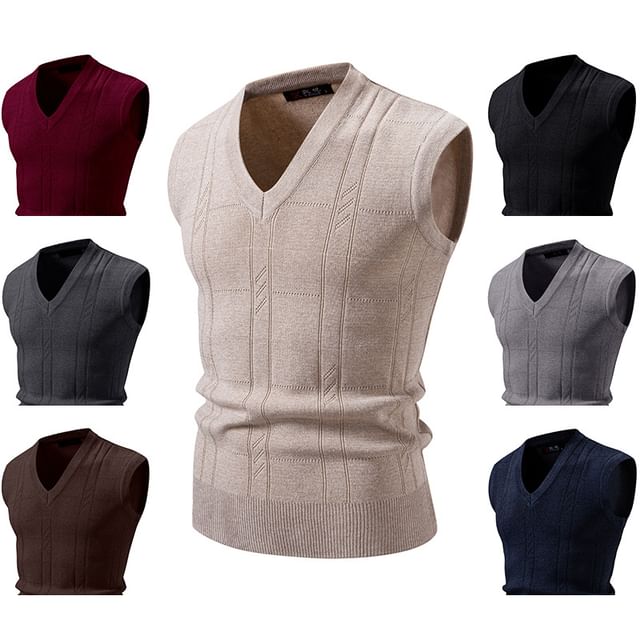 Phoneus-V-Neck Plain Sweater Vest
