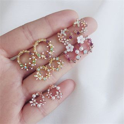 Madikara - Faux Pearl Flower Hoop Stud Earrings (Various Designs) Madikara - Faux Pearl Flower Hoop Stud Earrings (Various Designs)