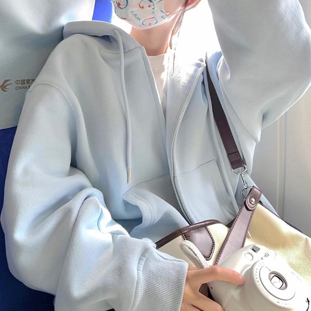 Amyway-Plain Zip-Up Hoodie