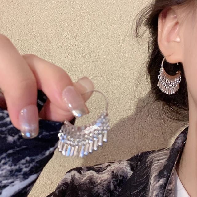 Gemsha-Fringe Open Hoop Drop Earring