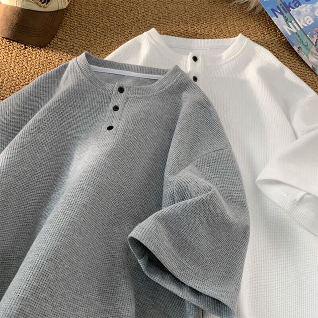 Diphon-Short-Sleeve Henley Plain T-Shirt