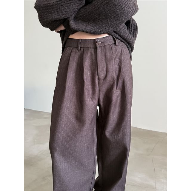 Nahagin-Mid Rise Pinstriped Wide Leg Pants