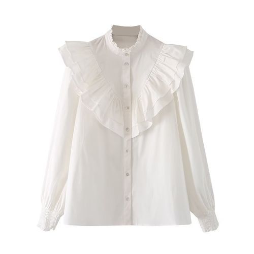 White Ruffle Blouse Long Sleeve, 40% OFF