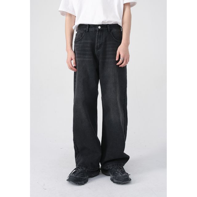 FAERIS-Mid Rise Washed Wide Leg Jeans