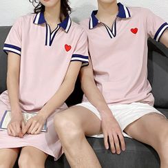 Azure - Couple Matching Short-Sleeve Polo Shirt / Mini A-Line Dress / Shorts