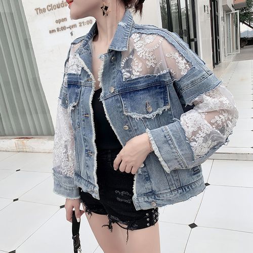 Lace Panel Denim Jacket