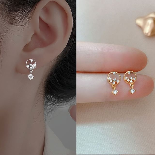 Halfla-925 Sterling Silver Rhinestone Drop Earring