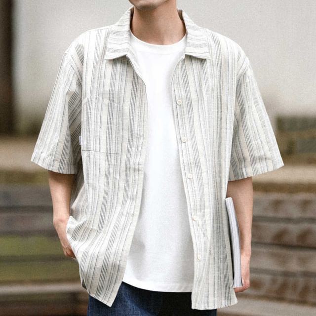 Adothuiastic-Short-Sleeve Striped Shirt