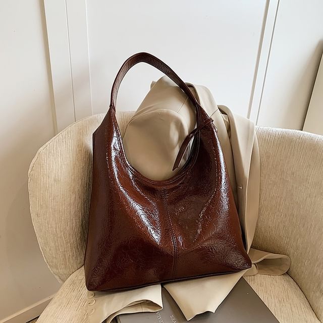 FAYLE-Plain Faux Leather Tote Bag