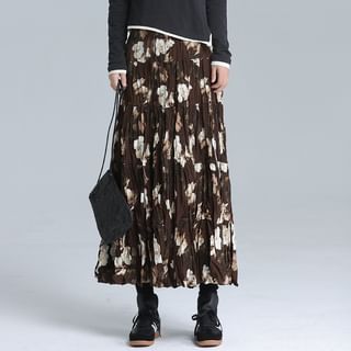 SIMPLE BLACK High Waist Floral Maxi A Line Skirt