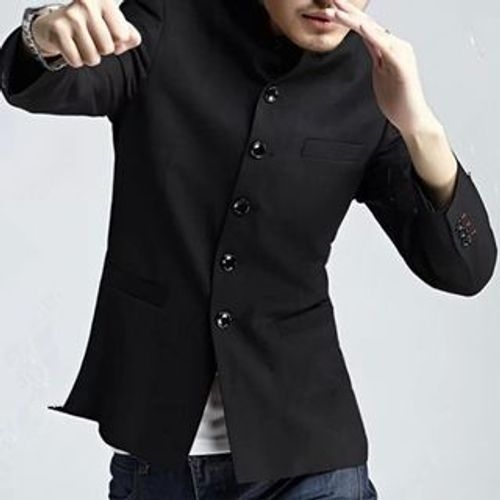 Cleve - Set: Stand Collar Button-Up Jacket + Mandarin Collar Shirt