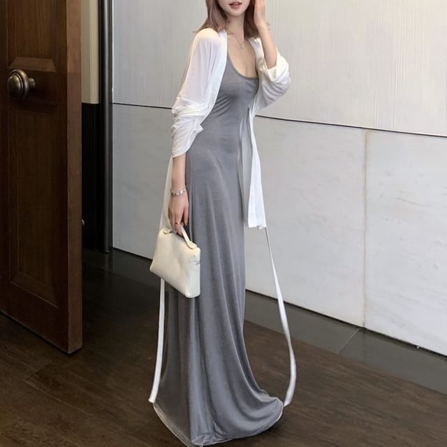 bodycon midi dress with cardigan Ribbed cardigan & cami midi bodycon dress-id.wh2000549