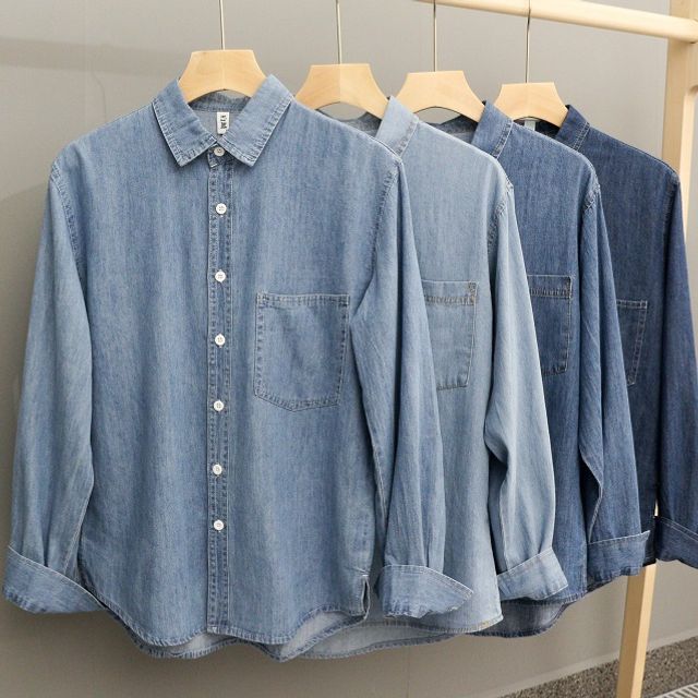 Naideth-Long-Sleeve Washed Button-Up Denim Shirt