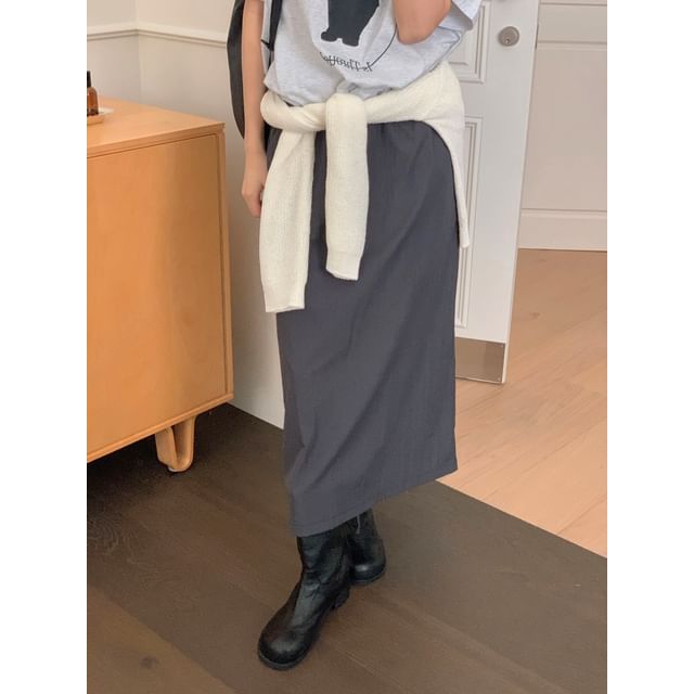 SeoulPop-Drawstring Waist Plain Skirt