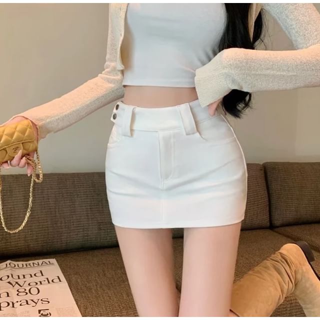 Asiris-High Rise Plain Mini A-Line Skirt