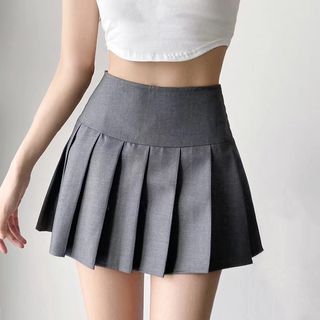 Hollahop High Waist Plain Pleated Mini A Line Skirt