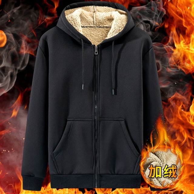 Wewewow-Fleece-Lined Zip-Up Hoodie