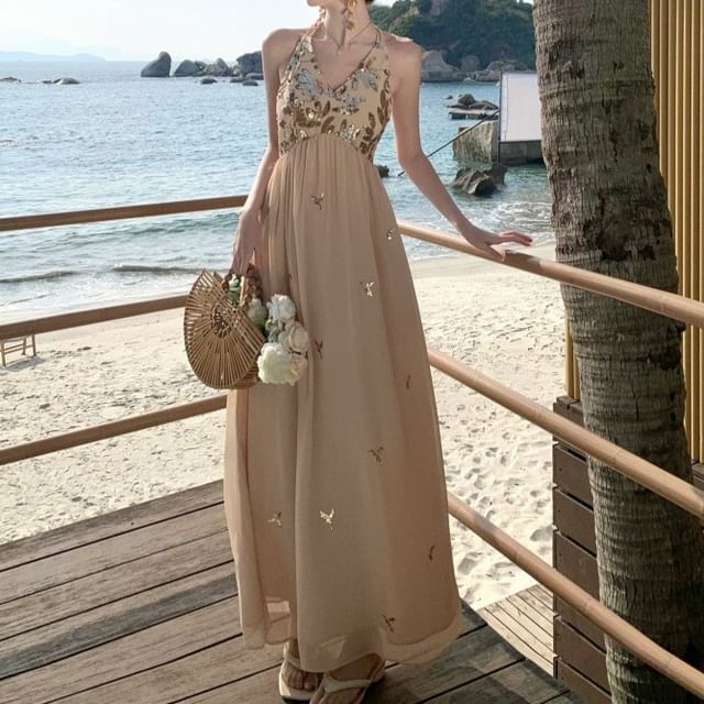 green emerald velvet dress Arbor Strapless Floral Sequin Embroidered Maxi Dress – FancyAdd main image 1