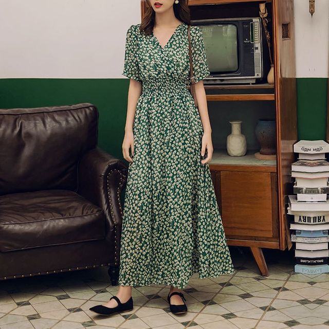 Zepato - Short-Sleeve Floral Print Maxi Dress | YesStyle