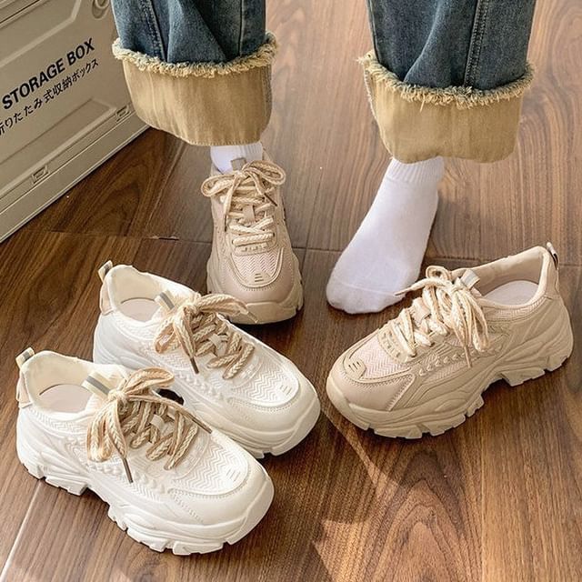 Asterisk-Lace-Up Platform Sneakers