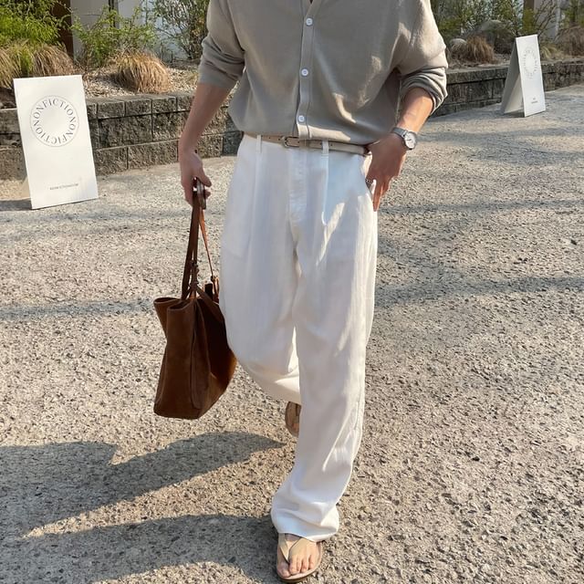 mopagrati-Mid Rise Plain Loose Fit Pants