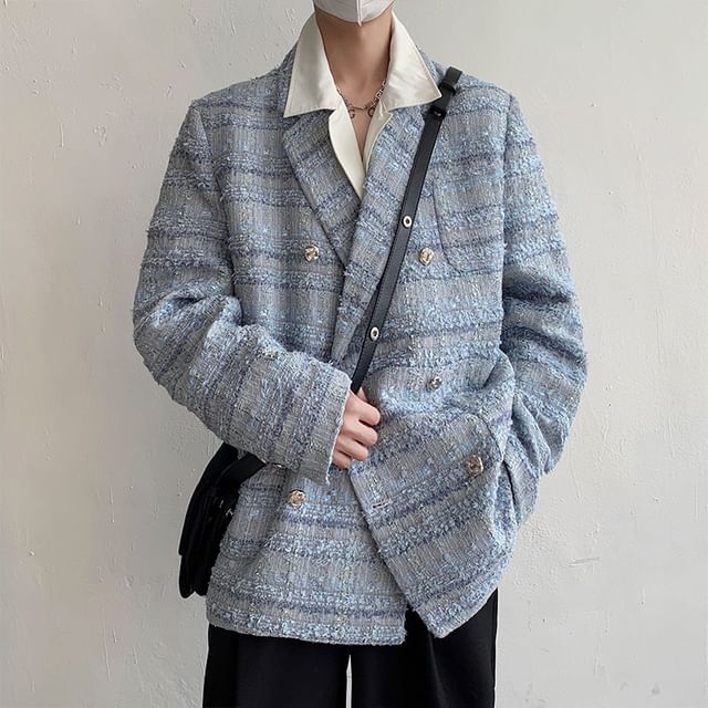 Omozando-Tweed Double-Breasted Blazer