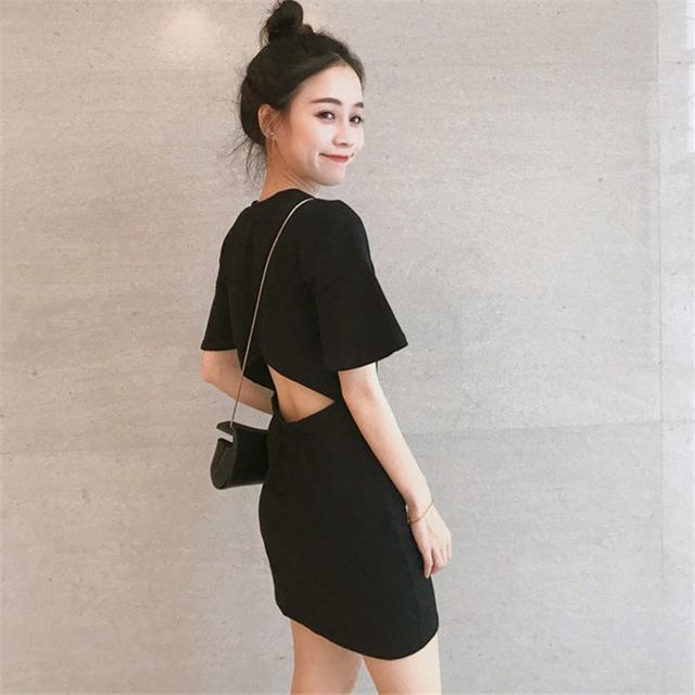 knee length dresses for ladies Modal Open-Back Bodycon Mini Dress in White - M main image 0