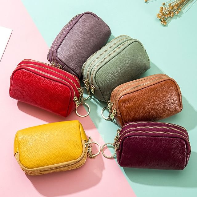tablarosa-Plain Genuine Leather Coin Purse