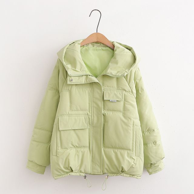 PANDAGO-Plain Hooded Padded Jacket