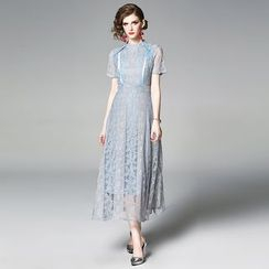 Staria - Lace Short-Sleeve Midi A-Line Dress