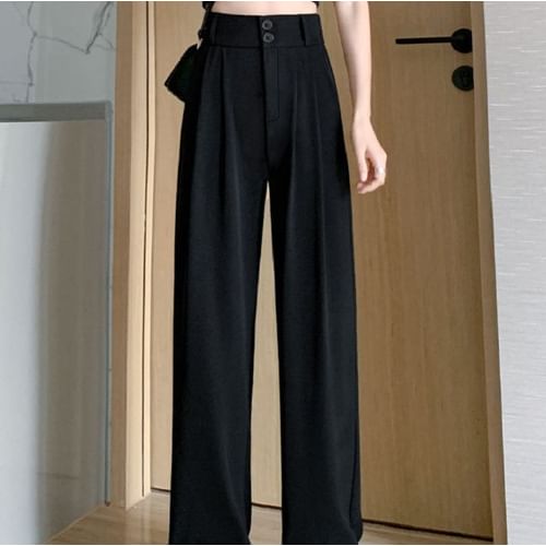 Korean Work Black Flare Pants For Women Slim Fit, Wide Leg, High