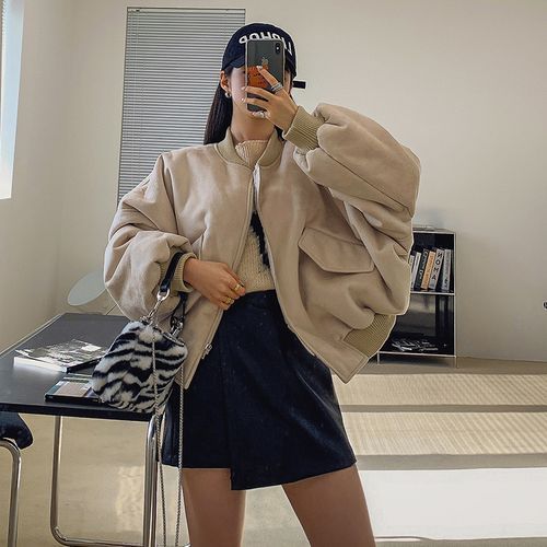 LIPHOP FauxSuede Oversized Flight Jacket YesStyle