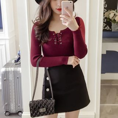 Vinales - Long-Sleeve Lace-Up Rib-Knit Top Vinales - Long-Sleeve Lace-Up Rib-Knit Top