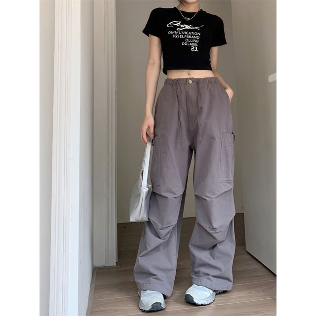 Bolgivy - High Waist Plain Wide Leg Cargo Pants (Various Designs)