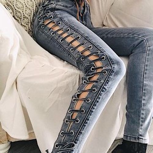Side Lace-Up Skinny Jeans