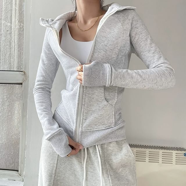 Striinkie-Long Sleeve Plain Zip-Up Loose-Fit Jacket