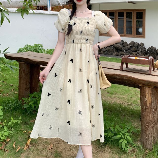 white christmas dresses Cottagecore Floral Midi Dress