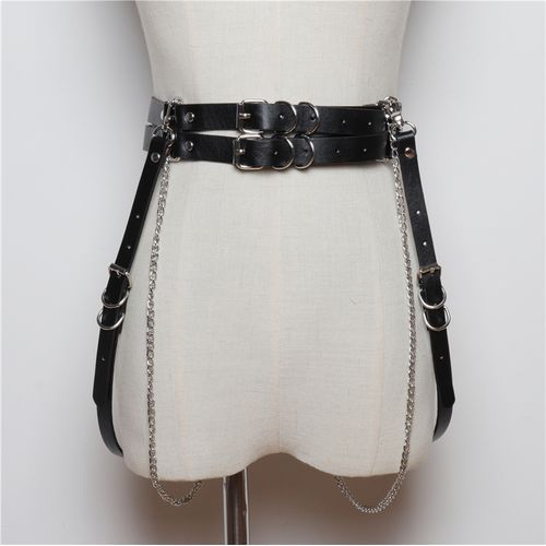 Faux Leather Buckle Harness Belt