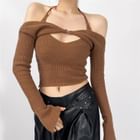 Asiris HalterNeck Plain Cami Top with Long Sleeve Shrug YesStyle
