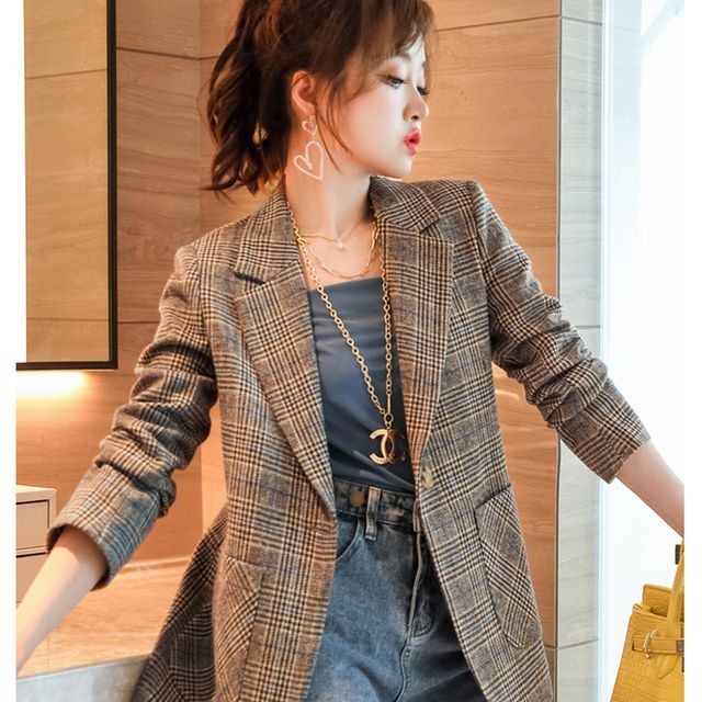 Everose-Plaid Blazer
