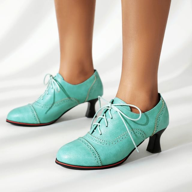 Freesia-Block Heel Lace-Up Oxford Shoes