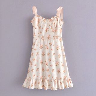 Osion Spaghetti Strap Floral Print Frill Trim A-Line Dress Sale