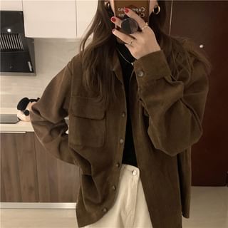 RONIN Collared Plain Corduroy Shirt Jacket Sale