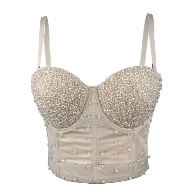 Doowex-Sweetheart Neck Beaded Crop Bustier Top